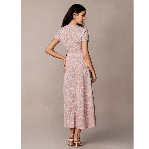 Dusty Pink Floral Print Long Wrap Dress - Picture 11 of 14